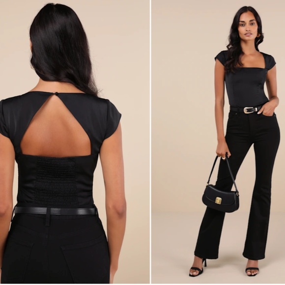 LULU's Sexy Romantic Chic Satin Office Strapless Date Night Party Bodysuit - Picture 1 of 5